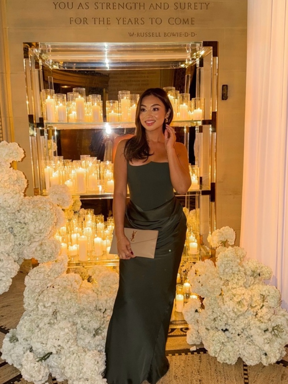 House of CB Dark Green Strapless Satin Maxi Dress - Picture 3 of 12